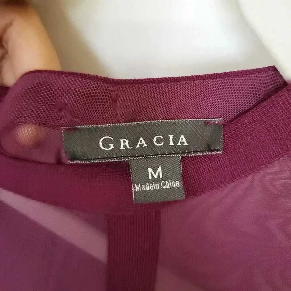 Gracia Womens Mini Bandage Dress Medium M Purple Burgundy Short Sleeve Stretchy - Picture 3 of 12